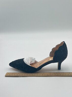 XYD Black Pumps, Elegant Pointed Toe, D'Orsay Kitten Low Heels, Rhinestone Shoes